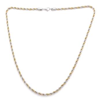 Brass micron dual tone gold silver plated rope design necklace chain for men women 1