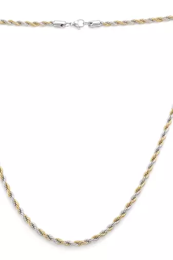 Brass micron dual tone gold silver plated rope design necklace chain for men women