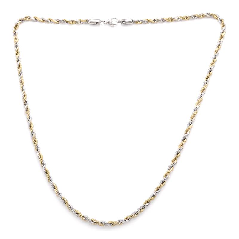 Brass micron dual tone gold silver plated rope design necklace chain for men women