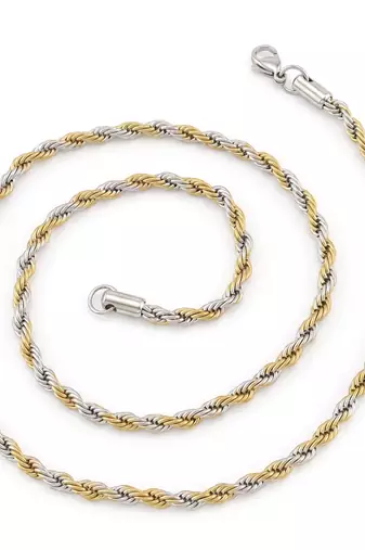 Brass micron dual tone gold silver plated rope design necklace chain for men women