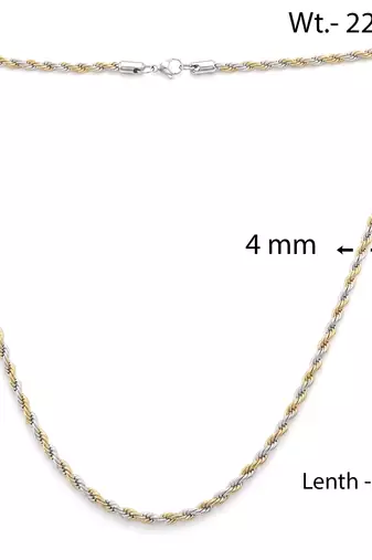 Brass micron dual tone gold silver plated rope design necklace chain for men women
