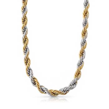 Brass micron dual tone gold silver plated rope design necklace chain for men women 4
