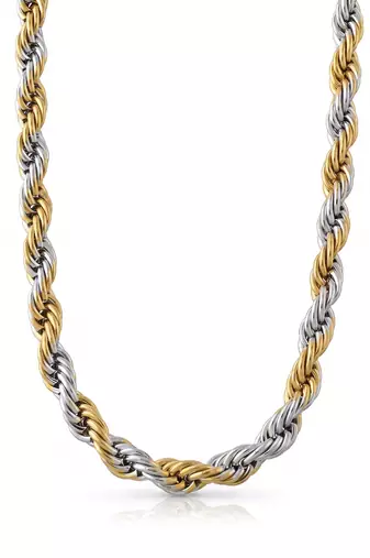 Brass micron dual tone gold silver plated rope design necklace chain for men women