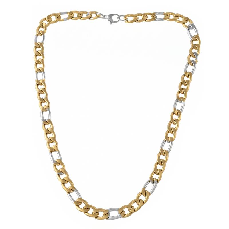 Brass dual tone gold and silver plated thick and heavy sachin chain necklace