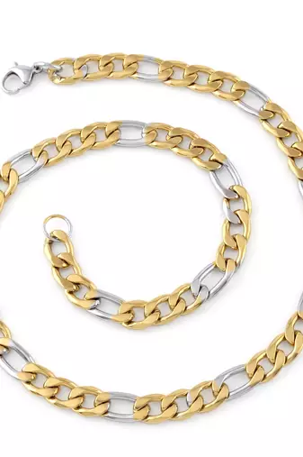 Brass dual tone gold and silver plated thick and heavy sachin chain necklace