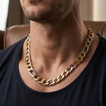 Brass dual tone gold and silver plated thick and heavy sachin chain necklace 3