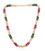 Natural emerald ruby pearl interwined strand necklace for women