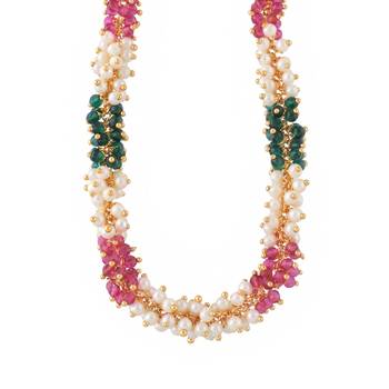 Natural emerald ruby pearl interwined strand necklace for women 2