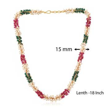 Natural emerald ruby pearl interwined strand necklace for women 3