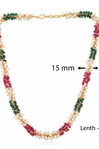 Natural emerald ruby pearl interwined strand necklace for women