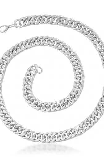 Brass fade resistant micron silver plated thick heavy chain necklace for men