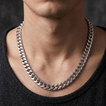 Brass fade resistant micron silver plated thick heavy chain necklace for men 4