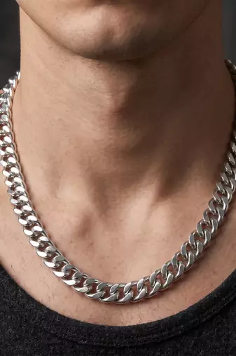 Brass fade resistant micron silver plated thick heavy chain necklace for men