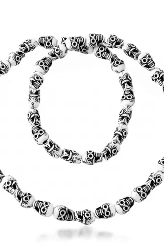 Ceramic skeleton charms bhootmala hindu spiritual tantrik aghori stretch necklace men fashion jewellery