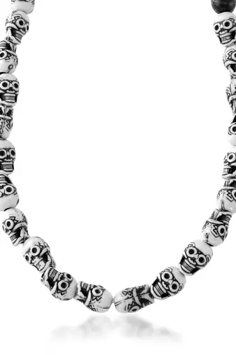 Ceramic skeleton charms bhootmala hindu spiritual tantrik aghori stretch necklace men fashion jewellery