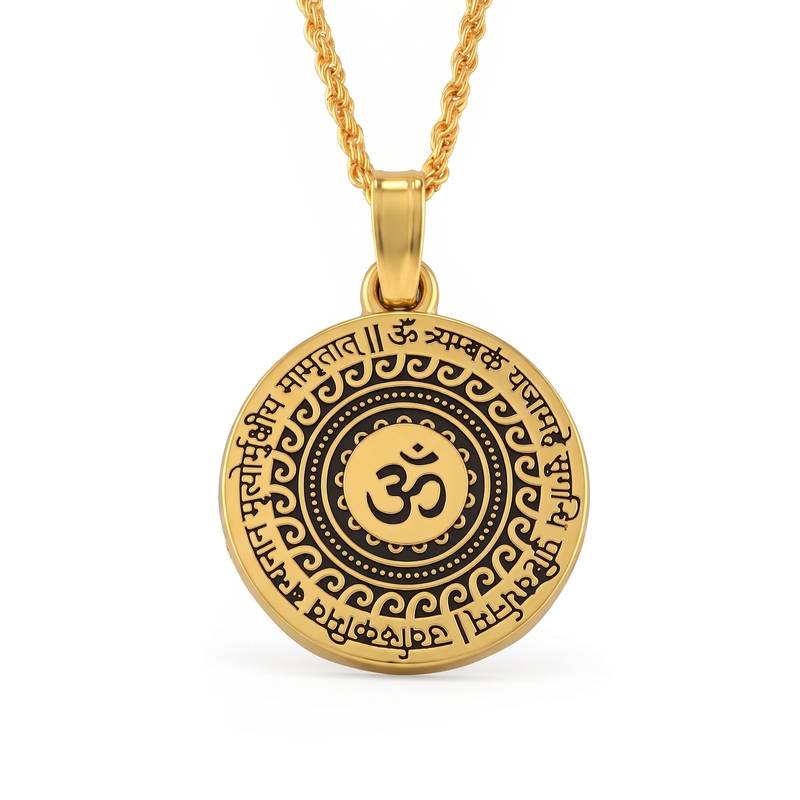 Brass antique gold plated om pendant hindu spiritual