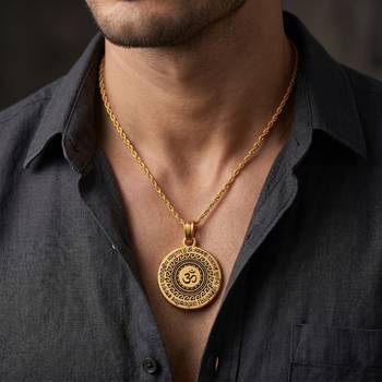 Brass antique gold plated om pendant hindu spiritual 3