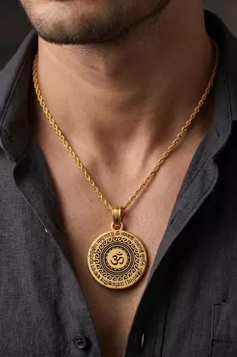 Brass antique gold plated om pendant hindu spiritual