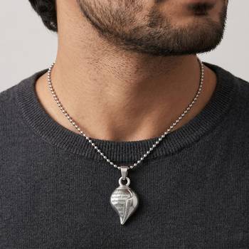 Brass antique silver krishna vasudev mantra shankh shaped pendant hindu spiritual 3