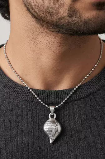 Brass antique silver krishna vasudev mantra shankh shaped pendant hindu spiritual