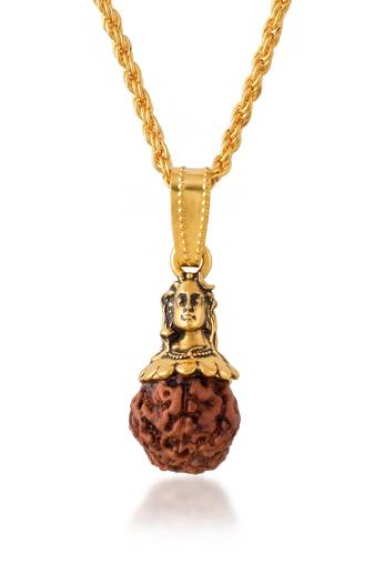 Brass gold plated shiv and original panchmukhi rudraksh pendant hindu spiritual
