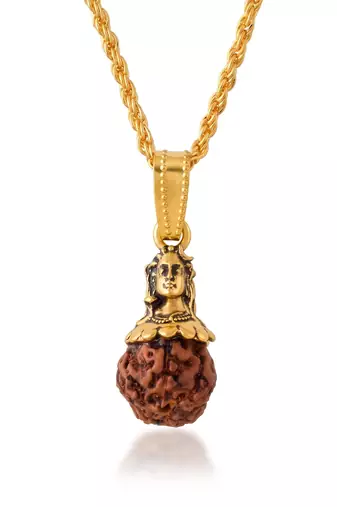 Brass gold plated shiv and original panchmukhi rudraksh pendant hindu spiritual