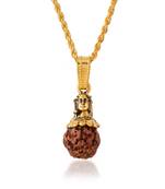 Brass gold plated shiv and original panchmukhi rudraksh pendant hindu spiritual