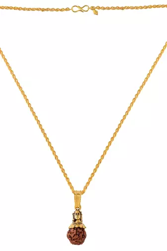 Brass gold plated shiv and original panchmukhi rudraksh pendant hindu spiritual
