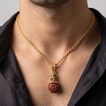 Brass gold plated shiv and original panchmukhi rudraksh pendant hindu spiritual 3