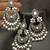 Silver replica mirror oxidixed pan shape earrings tikka set