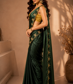 Gorgeous Chinon Saree With Amazing Zari Embroidery Border With And Contrast Blouse Piece