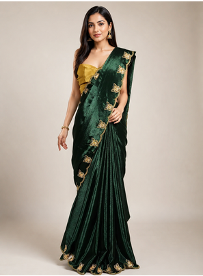 Gorgeous Chinon Saree With Amazing Zari Embroidery Border With And Contrast Blouse Piece 2