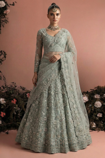 Indian Wedding Bridal Wear Premium Butterfly Net Lehenga Choli Set with Banglori Silk Inner For Women's