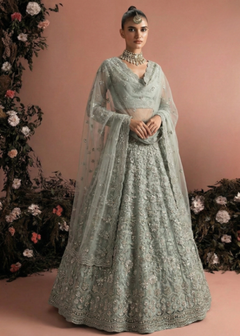 Indian Wedding Bridal Wear Premium Butterfly Net Lehenga Choli Set with Banglori Silk Inner For Women's
