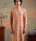 Mens multi viscose rayon embroidered calf length straight regular kurta with trouser