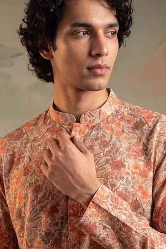 Mens multi viscose rayon embroidered calf length straight regular kurta with trouser