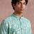 Mens teal viscose rayon embroidered calf length straight regular kurta with trouser