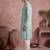 Mens teal viscose rayon embroidered calf length straight regular kurta with trouser
