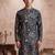 Mens blue modal floral printed calf length straight regular kurta with trouser