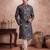 Mens blue modal floral printed calf length straight regular kurta with trouser