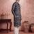 Mens blue modal floral printed calf length straight regular kurta with trouser