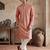 Mens peach modal embroidered calf length straight regular kurta with trouser
