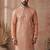 Mens orange modal embroidered calf length straight regular kurta with trouser