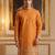 Mens orange silk blend woven design calf length straight regular kurta