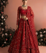 Red Indian Wedding Bridal Wear Premium Butterfly Net Lehenga Choli Set With Banglori Silk Inner For Women's