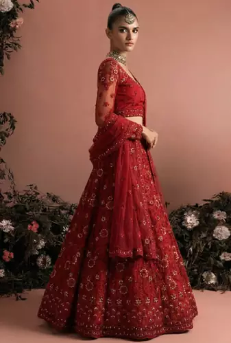 Red Indian Wedding Bridal Wear Premium Butterfly Net Lehenga Choli Set With Banglori Silk Inner For Women's