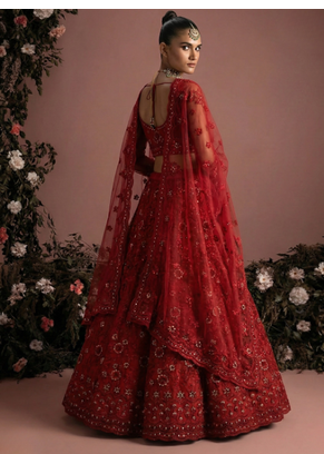 Red Indian Wedding Bridal Wear Premium Butterfly Net Lehenga Choli Set With Banglori Silk Inner For Women's 3