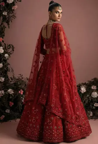 Red Indian Wedding Bridal Wear Premium Butterfly Net Lehenga Choli Set With Banglori Silk Inner For Women's
