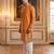 Mens orange silk blend woven design calf length straight regular kurta