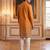 Mens orange silk blend woven design calf length straight regular kurta